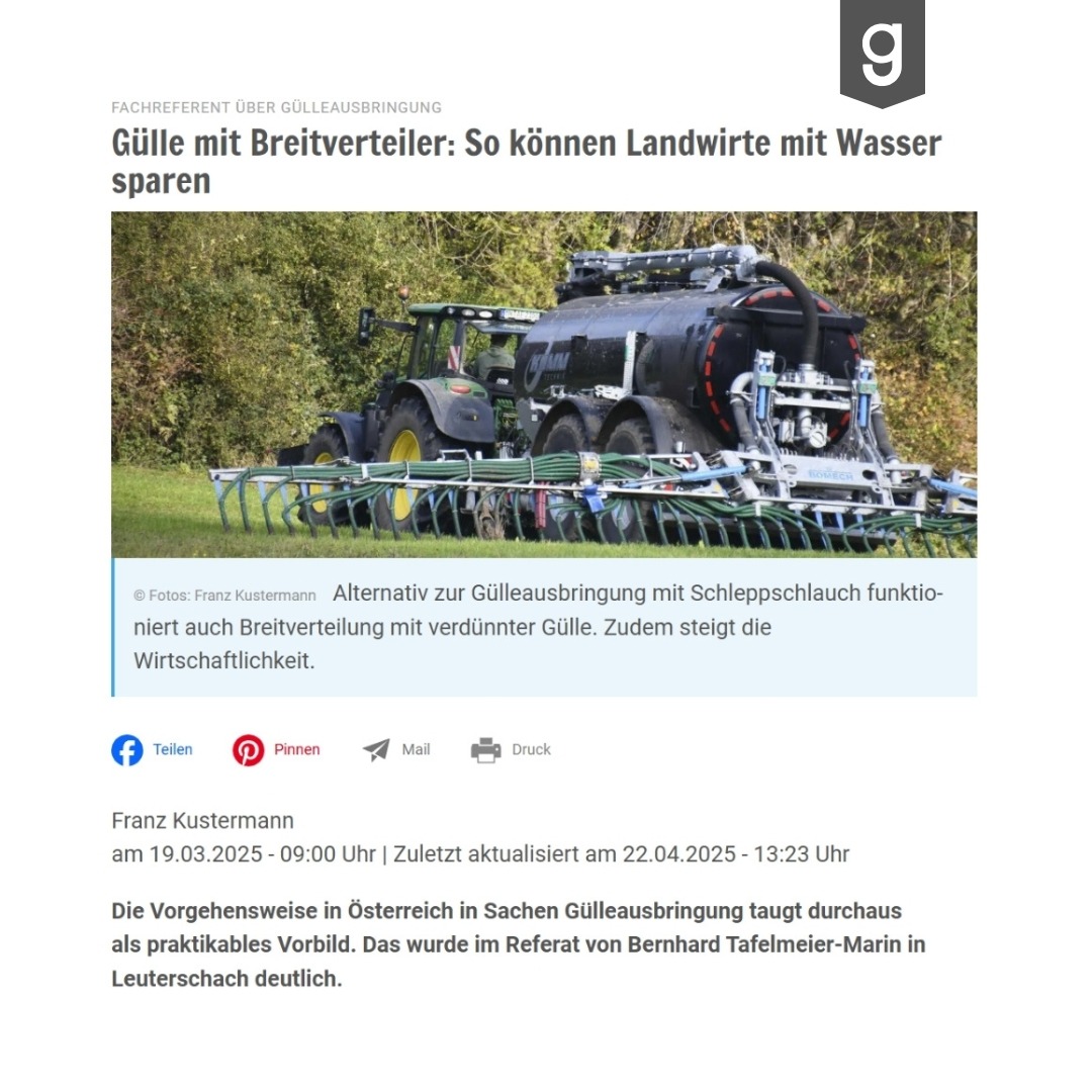 Gülle mit Breitverteiler: So können Landwirte mit Wasser sparen